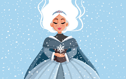 Cartoon portrait of a beautiful winter princess