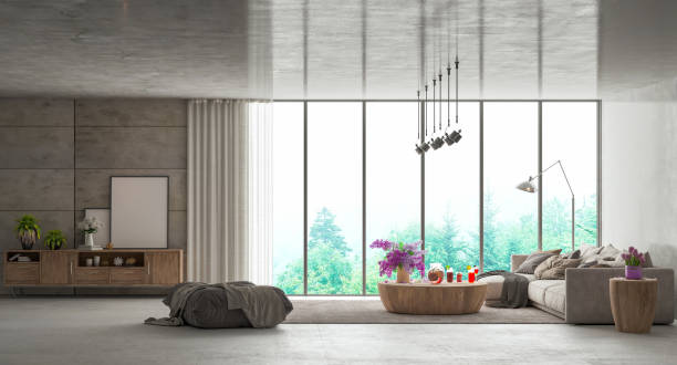 istock Modern interior design on a background of a concrete wall and floor with reflection. 1284837340