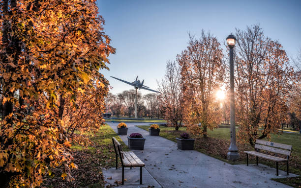 Windsor, Ontario, Canada - November 08, 2020:  A WW2 replica airplane in Jackson Park.  Jackson Park is a public park in Windsor.