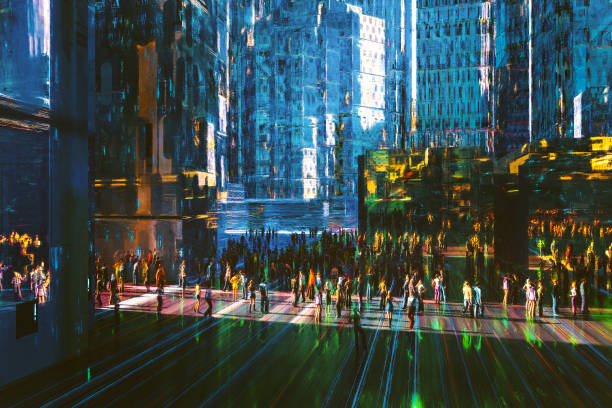 istock People walking in futuristic city 1284842716