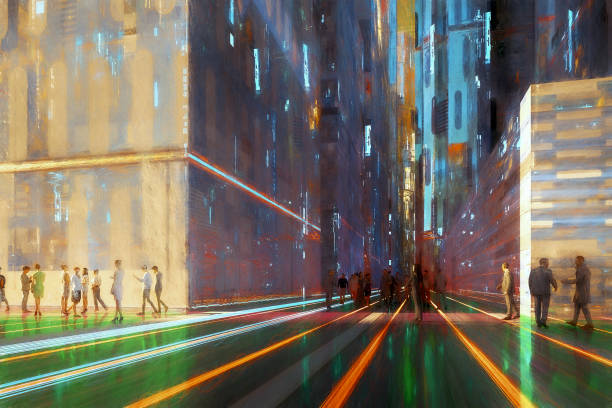 istock People walking in futuristic city 1284843382