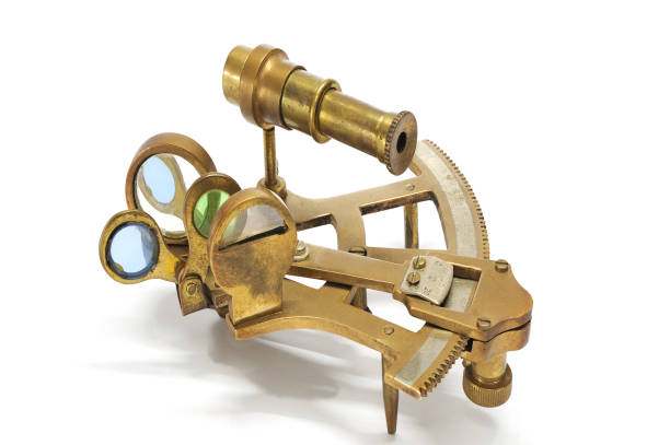 istock Vintage Brass nautical navigation brass sextant on white background-Kalyan 1284843433