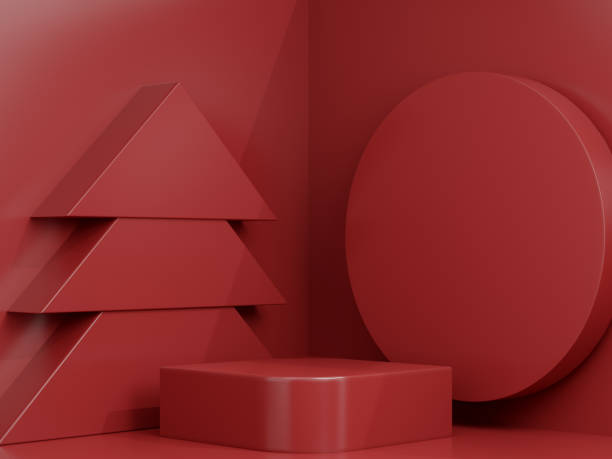 istock 3d rendered studio mock up christmas background for product presentation,  with christmas tree. 1284845242