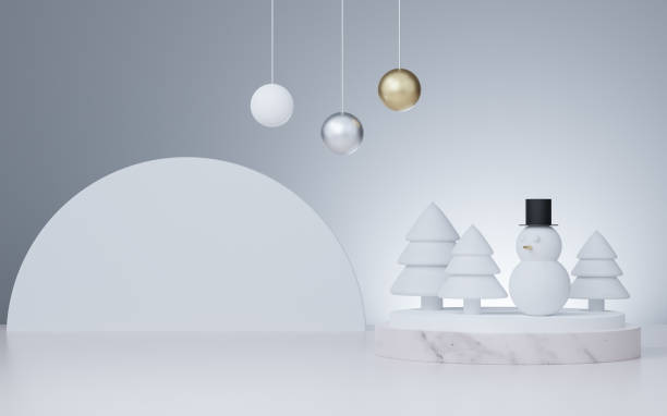 istock 3d rendered studio mock up christmas background for product presentation,  with christmas tree, snow man and decoration. 1284845794