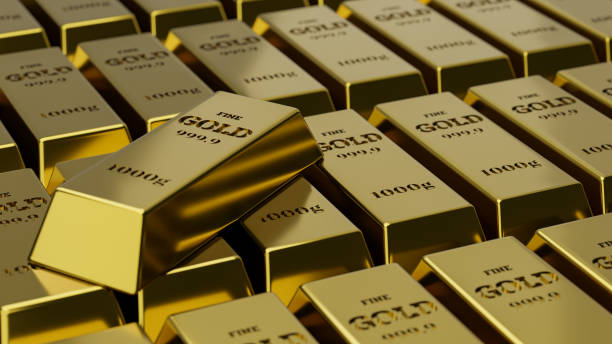 istock Stack of gold bars background. Banking business concept. 3D rendering. 1284845818