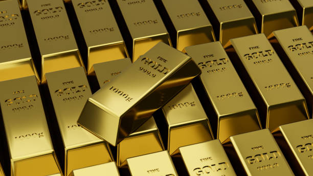 istock Stack of gold bars background. Banking business concept. 3D rendering. 1284845825