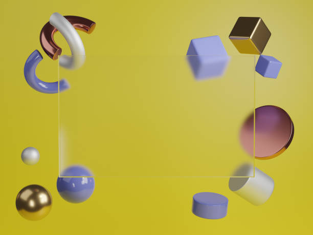 istock 3d rendered studio mock up background for product presentation,  transparent banner with geometric shapes decoration. yellow background color. 1284845843
