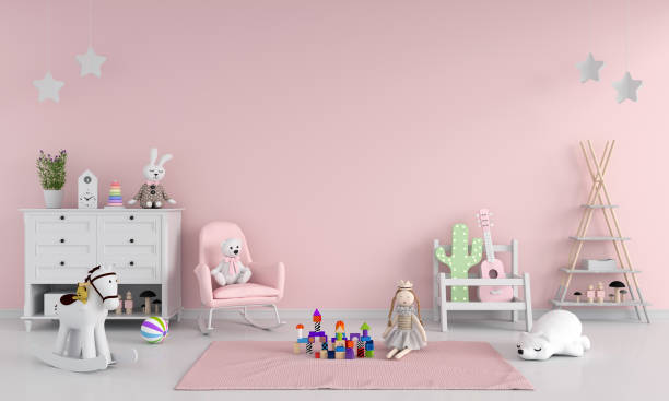 istock Pink child room interior for mockup, 3D rendering 1284852013