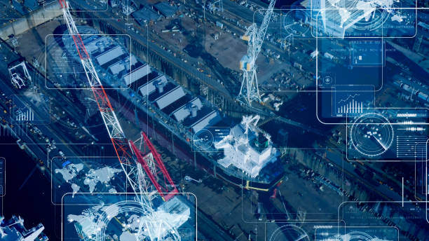 concepto de tecnología industrial. red de comunicación. industria 4.0. automatización de fábrica. - shipbuilder fotografías e imágenes de stock