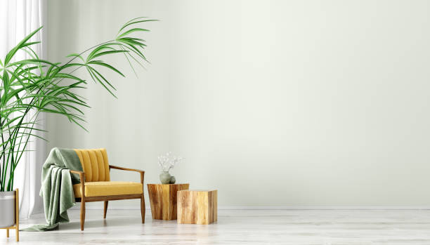istock Interior with armchair and wooden coffee tables 3d rendering 1284858144
