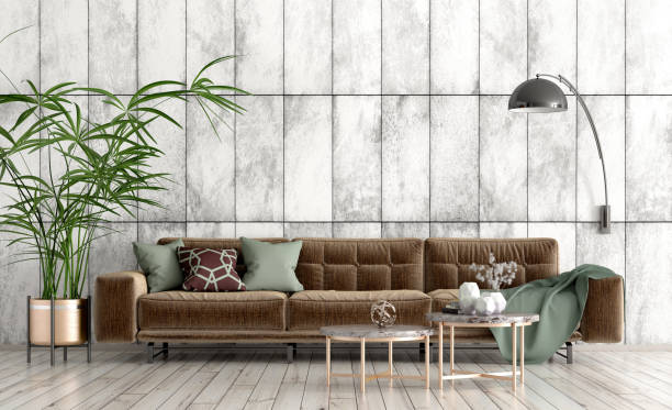 istock Interior design of modern apartment, living room 3d rendering 1284858151