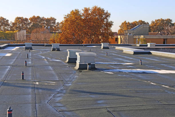 istock Building with newly renovated flat roof sealing 1284861105