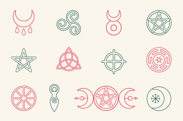 Collection Of Magical Wiccan And Pagan Symbols Pentagram Triple Moon Horned  God Triskelion Solar Cross Spiral Wheel Of The Year Stock Illustration -  Download Image Now - iStock