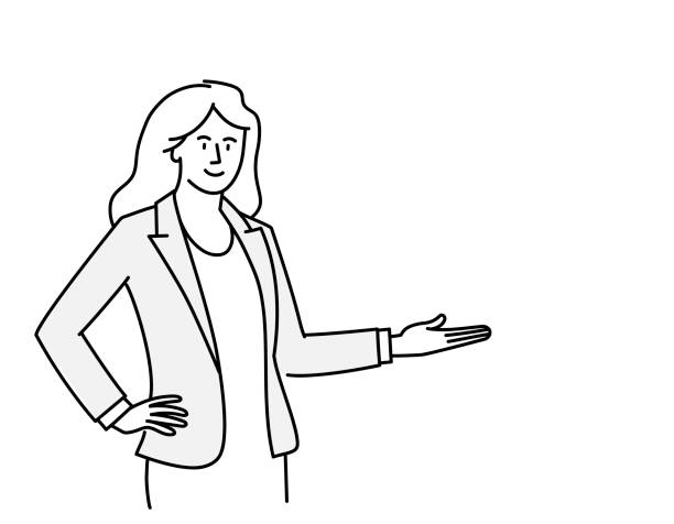 ilustrações, clipart, desenhos animados e ícones de jovem mostrando algo. - business pointing women index finger