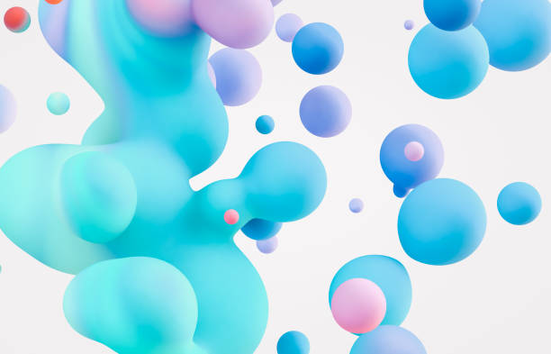 istock Abstract 3d art background. Holographic floating liquid blobs, soap bubbles, metaballs. 1284866012