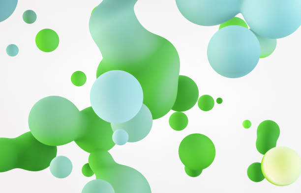 istock Abstract 3d art background. Holographic floating liquid blobs, soap bubbles, metaballs. 1284866053