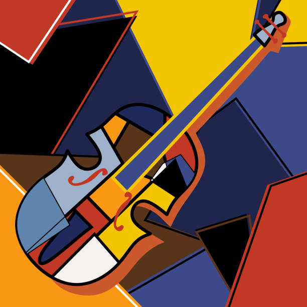 moderne kubistische stil handgemachte zeichnung von cello. jazz-musik im retro geometrischen abstraktionsstil. klassisches musikinstrument. klassische musik instrument thema. vektor-kunst-design-illustration - oil painting illustrations stock-grafiken, -clipart, -cartoons und -symbole