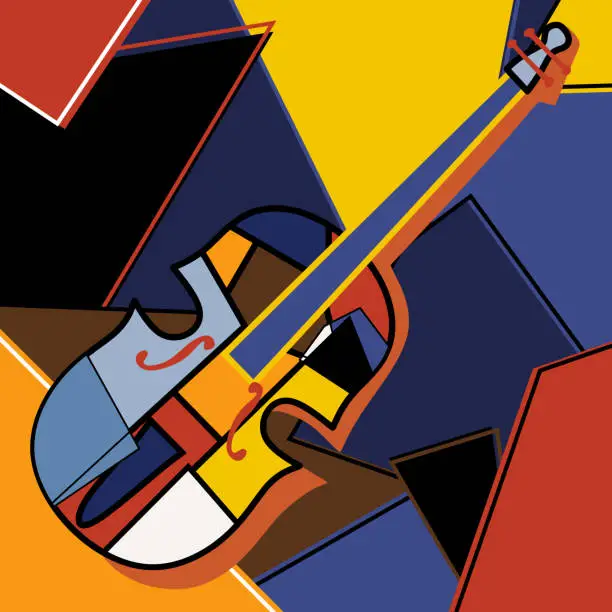 Vector illustration of Modern cubist style handmade drawing of cello. Jazz music in retro geometric abstraction style. Classical music instrument. Classical music instrument theme. Vector art design illustration