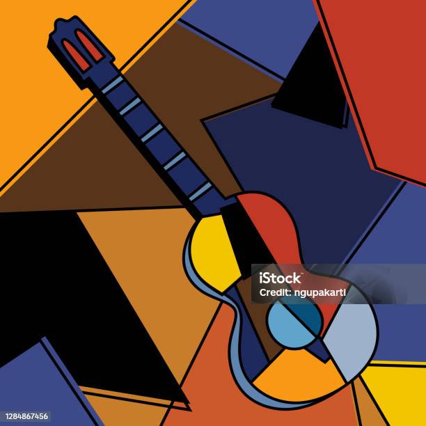 An Acoustic Guitar Cubist Surrealism Painting Modern Abstract Design A Musical Instrument Abstract Colorful Music Cubism Minimalist Style Guitar And Music Theme Vector Illustration Stock Illustration - Download Image Now