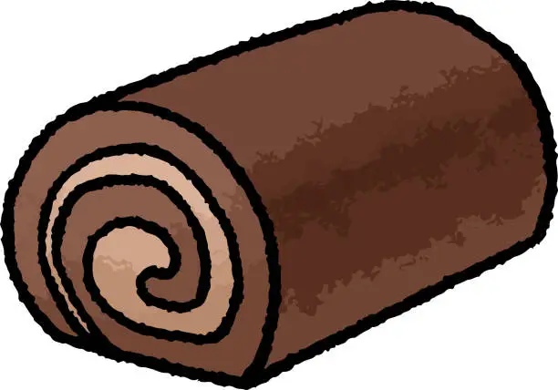 Vector illustration of [Food illustration material] Hand-drawn vector illustration of chocolate roll cake