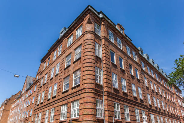 istock Red brick corner building in Flensburg 1284869693