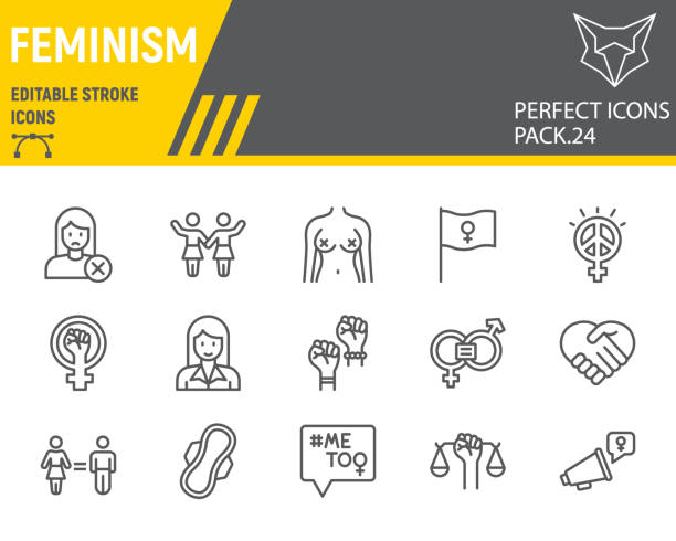 Feminism line icon set, gender equality collection, vector sketches, logo illustrations, feminism icons, equal rights signs linear pictograms, editable stroke. Feminism line icon set, gender equality collection, vector sketches, logo illustrations, feminism icons, equal rights signs linear pictograms, editable stroke womens rights stock illustrations