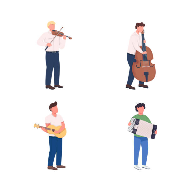 ilustraciones, imágenes clip art, dibujos animados e iconos de stock de músicos de orquesta de color plano vector sin rostro juego de caracteres sin rostro - violinist