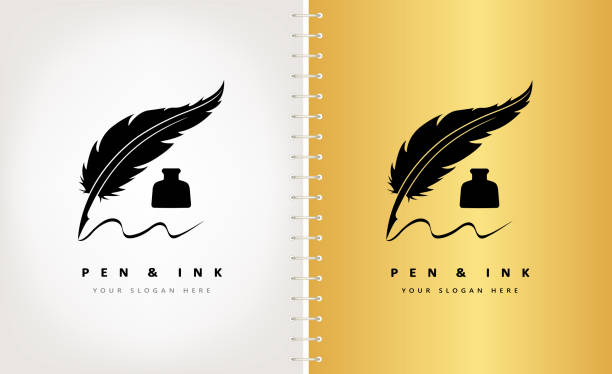 ilustraciones, imágenes clip art, dibujos animados e iconos de stock de pluma pluma y diseño vectorial de tinta - ink bottle