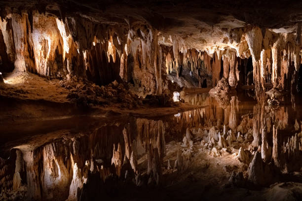 미국 버지니아 주 루레이 동굴의 종유석과 스탈라그미트 - 동굴학 뉴스 사진 이미지