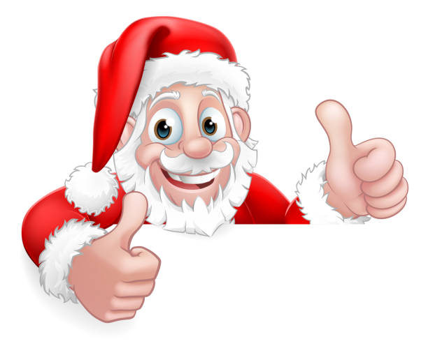 ilustraciones, imágenes clip art, dibujos animados e iconos de stock de santa claus navidad peeking thumbs up dibujos animados - santa claus christmas pointing frame