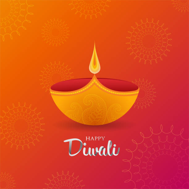 diwali festival banner mit diya und muster-design auf orange hintergrund. - hinduismus grafiken stock-grafiken, -clipart, -cartoons und -symbole