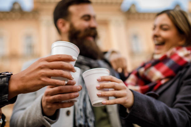 istock Quick drink on the street brings all smiles 1284879681
