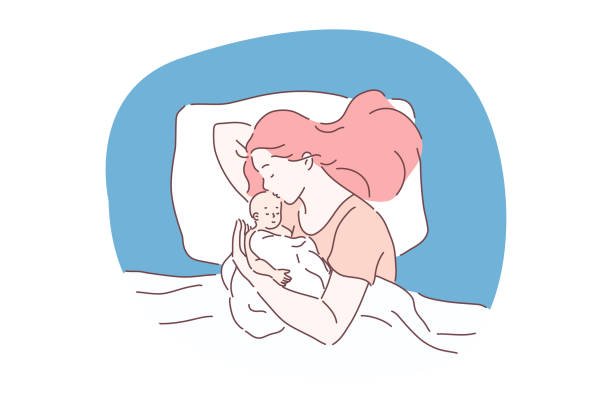 illustrations, cliparts, dessins animés et icônes de sommeil, relaxation et confort de repos concept - baby mother child sleeping