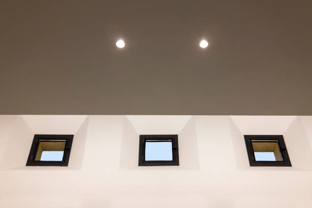 istock Modern Wall and Roof with Windows and Lamps 1284880658