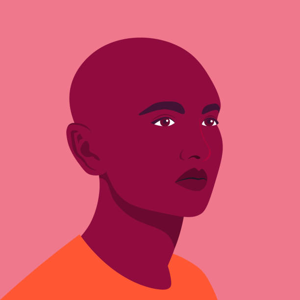 stockillustraties, clipart, cartoons en iconen met een portret van jonge afrikaanse transgender. een gezicht van een genderqueer student. - transgender