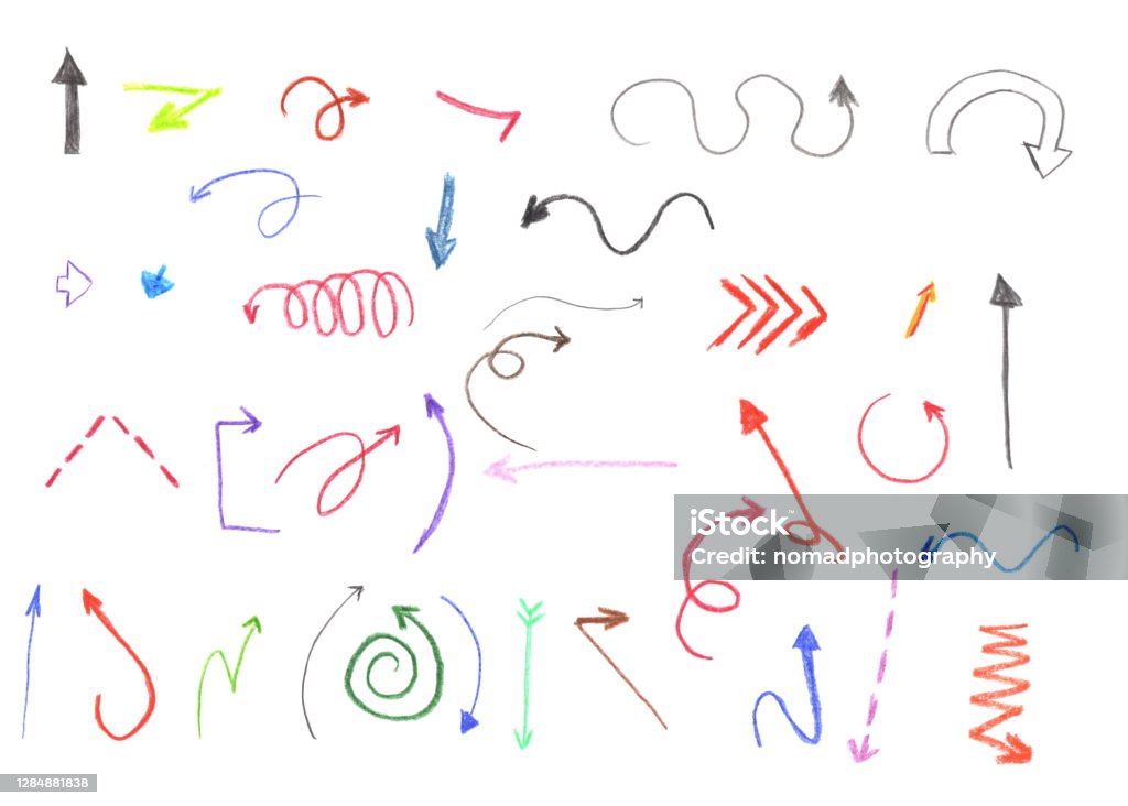 Colorful set of hand drawn arrows Arrow Symbol Stock Photo