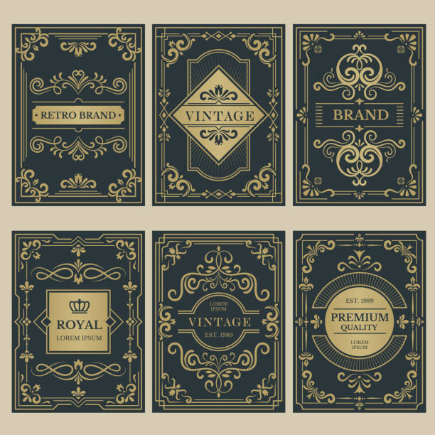 istock Crown vintage cards. Royal victorian style posters with floral calligraphic elements borders dividers corners vector templates 1284885349