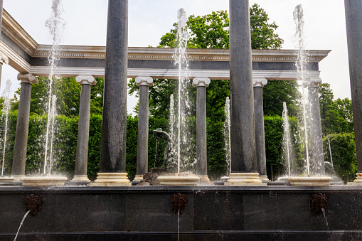 Fountain Lion's cascade in Lower park of Peterhof in St. Petersburg, Russia