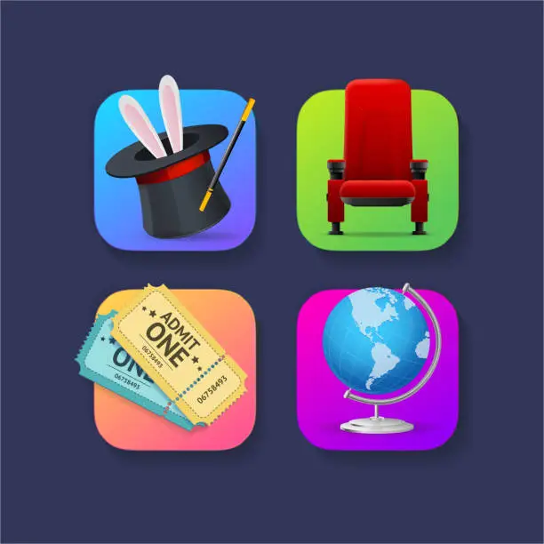 Vector illustration of Realistic Detailed 3d Mobile Application Icons Set. Vector