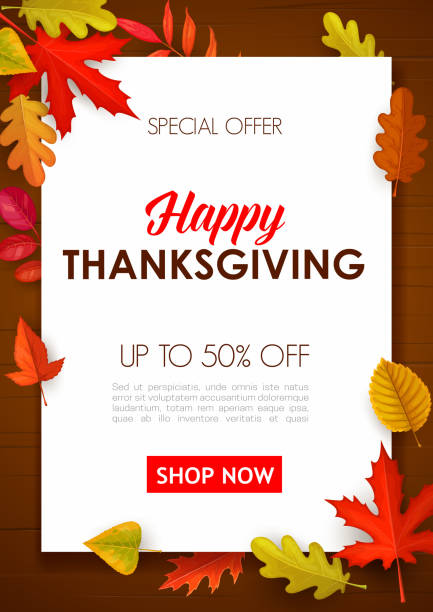 ilustrações, clipart, desenhos animados e ícones de pôster de venda feliz de ação de graças, oferta especial - leaf autumn falling thanksgiving