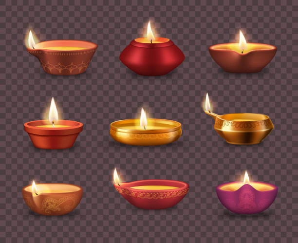 illustrazioni stock, clip art, cartoni animati e icone di tendenza di lampade diwali diya su sfondo trasparente - diyo