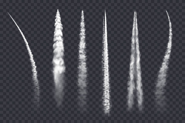 illustrations, cliparts, dessins animés et icônes de sentier de fumée d’avion, traînées vectorielles de nuages d’avion d’air - smoke trails