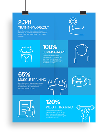 Fitness and Workout Related Process Infographic Template. Process Timeline Chart. Workflow Layout with Linear Icons