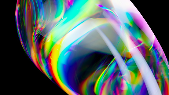 Abstract background of a glass sphere reflecting an iridescent glow