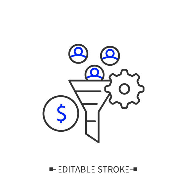 Conversion marketing line icon. Editable Conversion marketing line icon. Customer relationship management. Leading generation. Sales funnel. Concept of development and production mobile application. Editable vector illustration origins stock illustrations