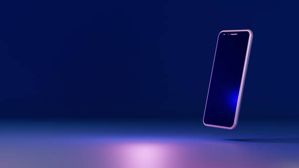 istock Glass Smartphone on a blue-pink background. Modern mobile device. 3d illustration. Render. Mobile phone for presentation, banner, business advertisement 1284892232