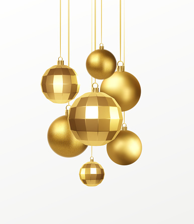 Set of golden realistic christmas decorations isolated on white background. Vector illustration EPS10