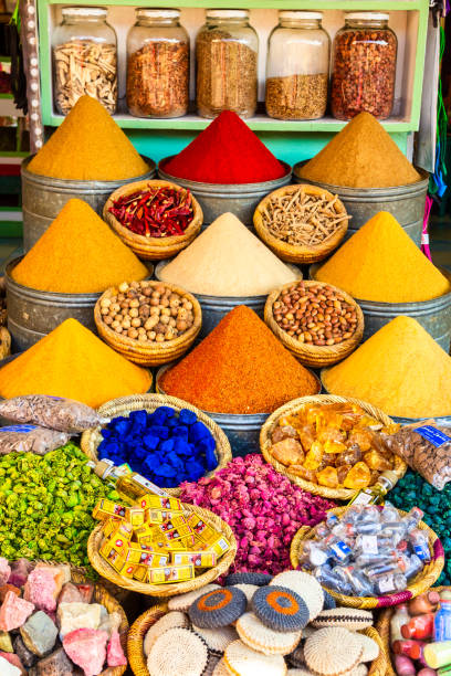 Herbs and spices bazaar market Herbs and spices sold in a shop in the souks of Marrakesh, Morocco bazaar market photos stock pictures, royalty-free photos & images