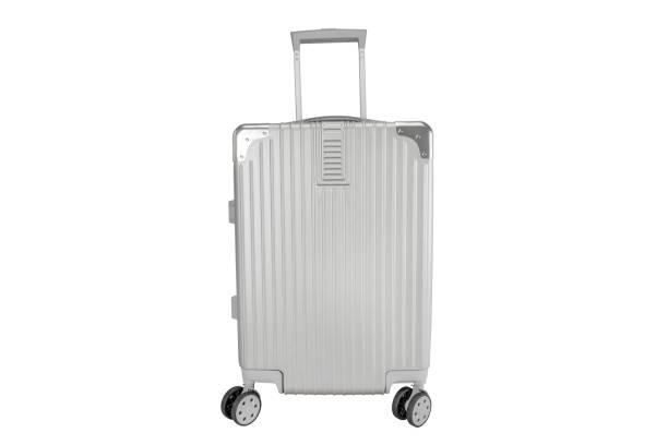 istock Silver luggage bag on isolated white background 1284895391