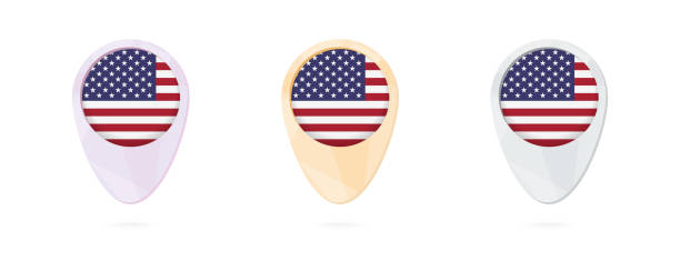 istock Map markers with flag of USA, 3 color versions. 1284895458